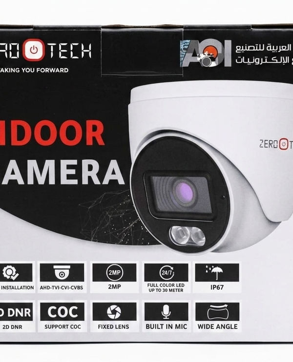 كاميرا مراقبة داخلية 2MP من Zero Tech – رؤية ليلية ملونة + مايك مدمج + مقاومة للمياه IP67